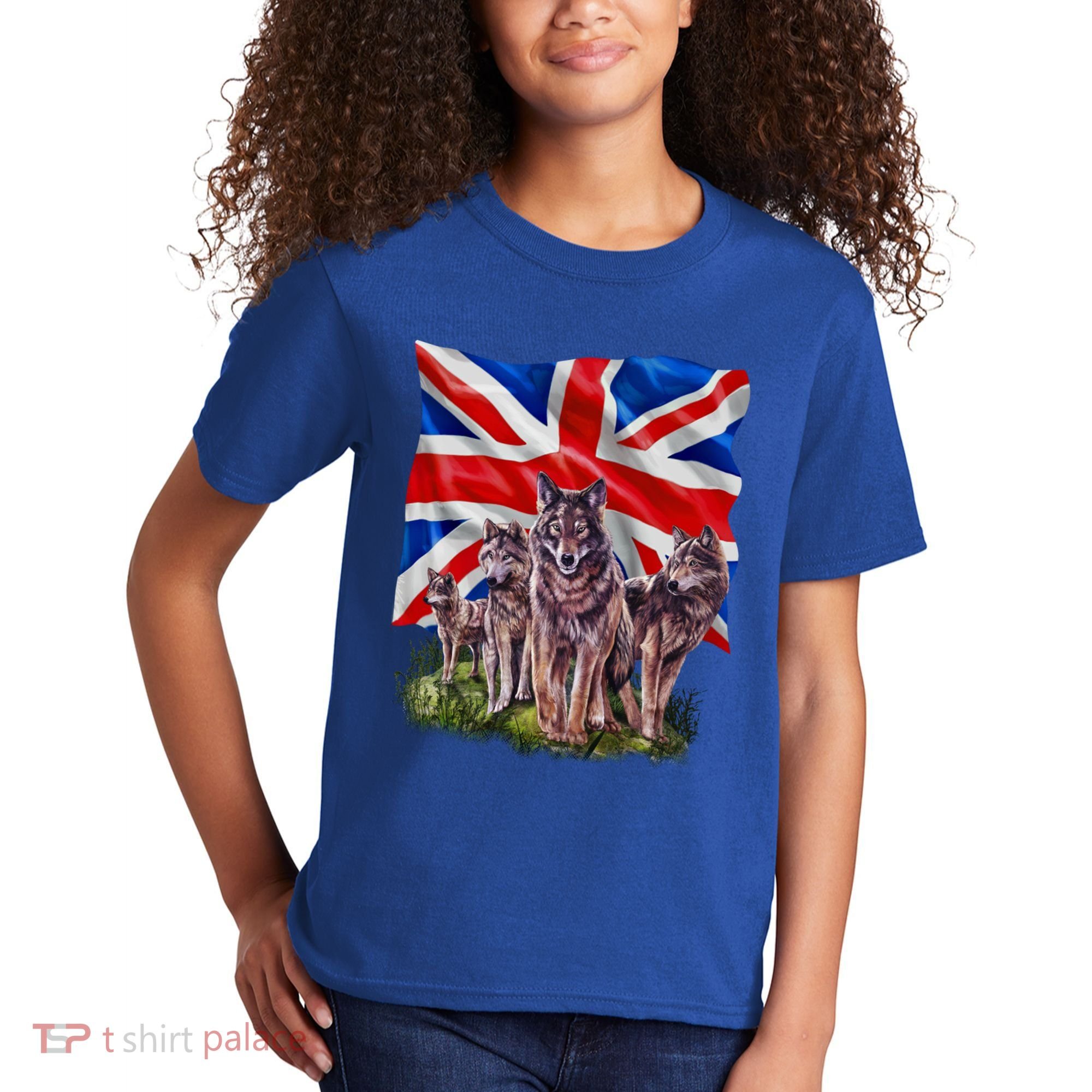 Wolf Family With Union Jack Flag Gift Kids T-Shirt