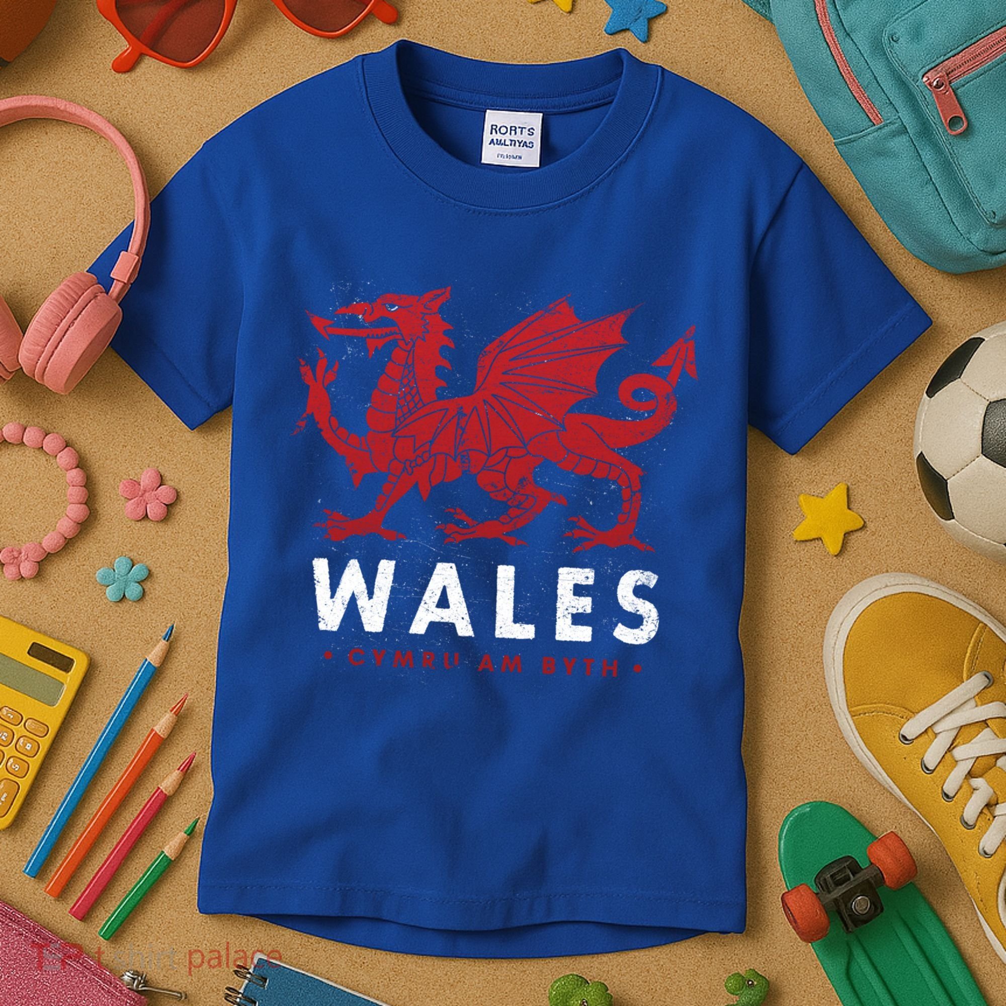 Wales Flag Welsh Dragon Baner Cymru Am Byth Welsh Gift Kids T-Shirt