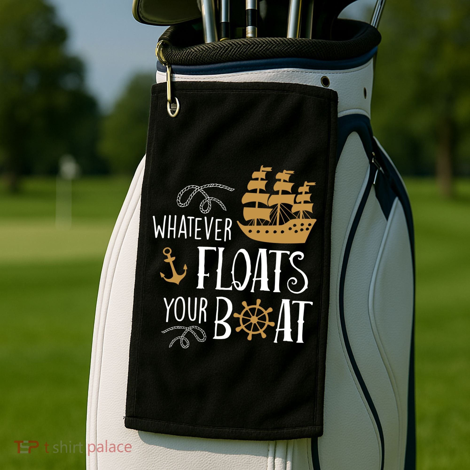 Whatever Floats Your Boat Funny Pirate Ship Golf Towel