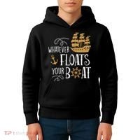 Whatever Floats Your Boat Funny Pirate Ship Kids Hoodie thumb 4