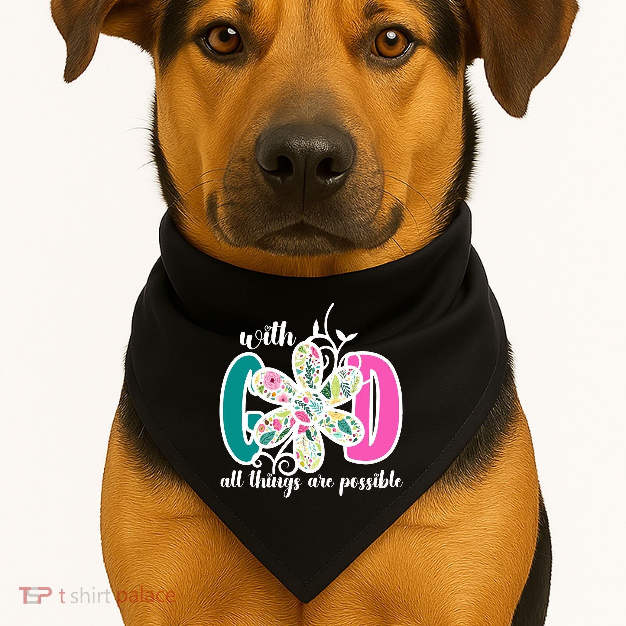 With God All Things Are Possible Floral Faith USA-Made Doggie Bandana