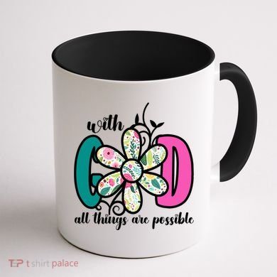 With God All Things Are Possible Floral Faith Coffee Mug back
