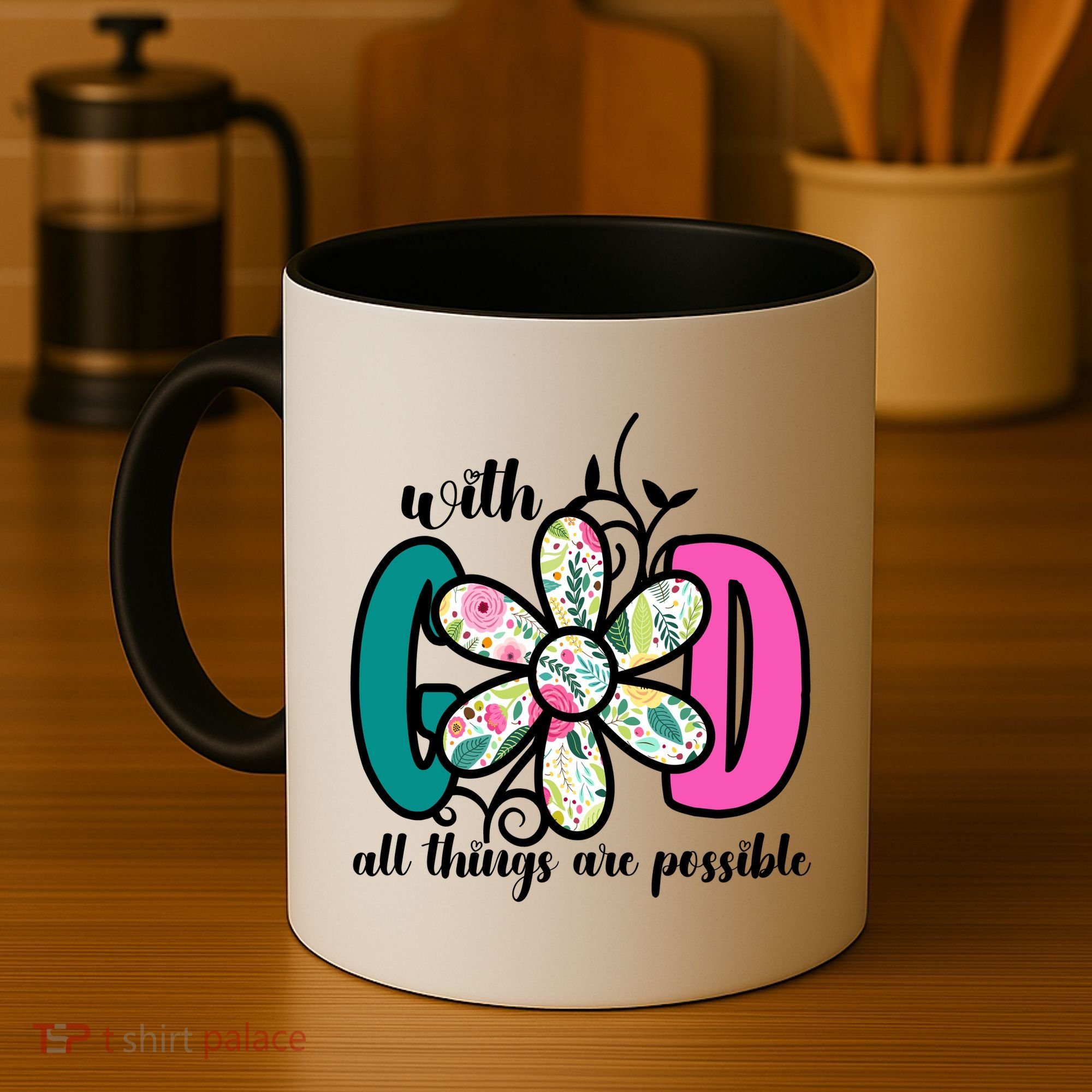 With God All Things Are Possible Floral Faith Coffee Mug