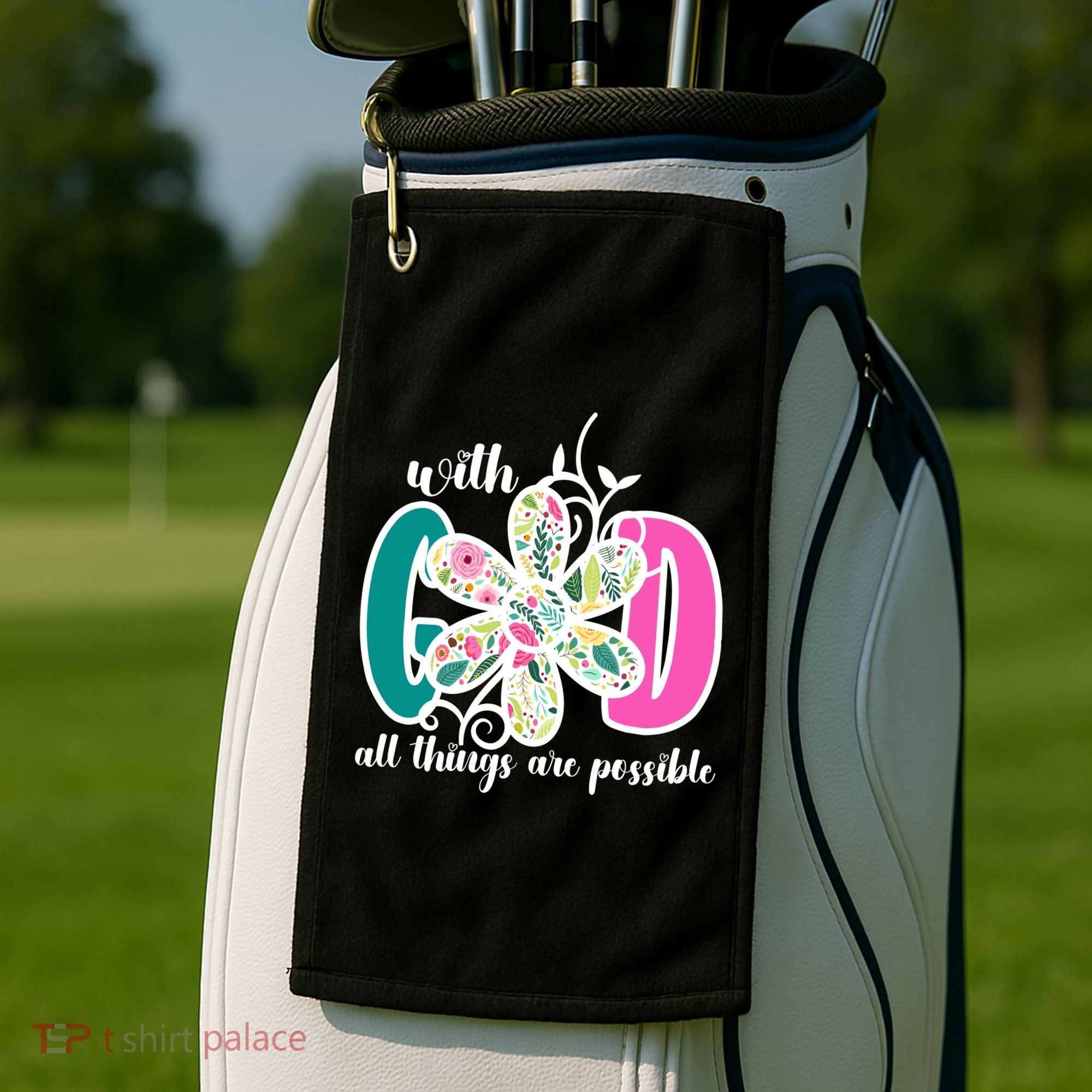 With God All Things Are Possible Floral Faith Golf Towel