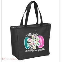 With God All Things Are Possible Floral Faith Tote Bag thumb 2