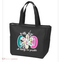 With God All Things Are Possible Floral Faith Tote Bag thumb 3