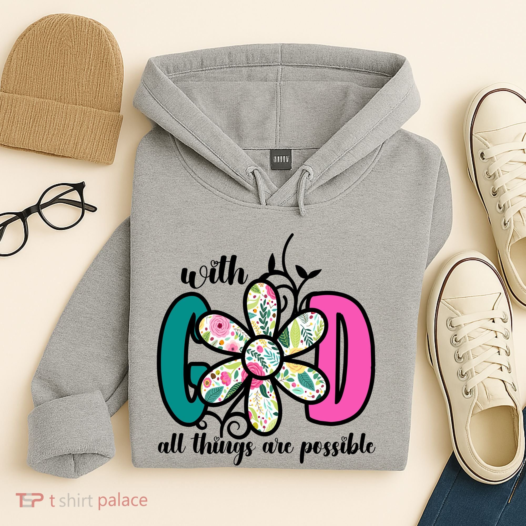 With God All Things Are Possible Floral Faith Hoodie