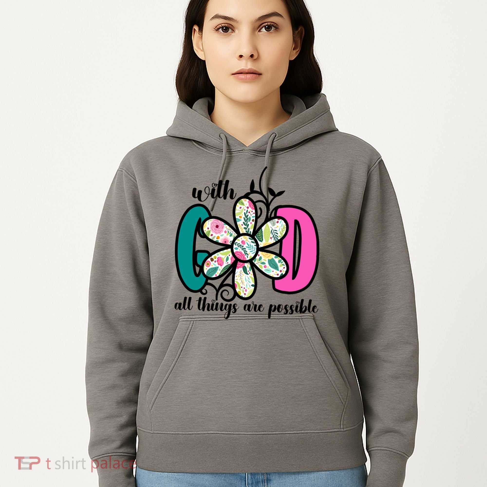 With God All Things Are Possible Floral Faith Hoodie