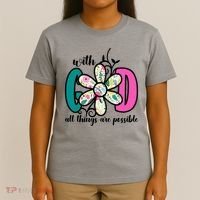 With God All Things Are Possible Floral Faith T-Shirt thumb 4