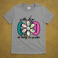 With God All Things Are Possible Floral Faith T-Shirt thumb 5