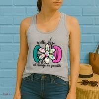 With God All Things Are Possible Floral Faith Women's Tank Top thumb 2