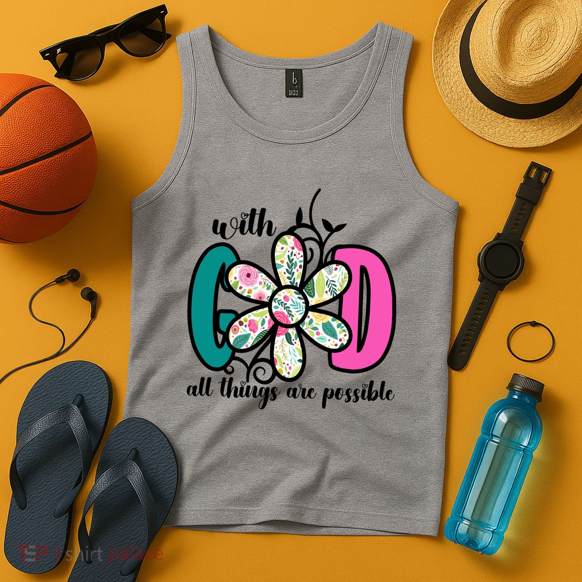With God All Things Are Possible Floral Faith Tank Top
