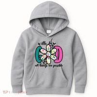 With God All Things Are Possible Floral Faith Kids Hoodie thumb 0