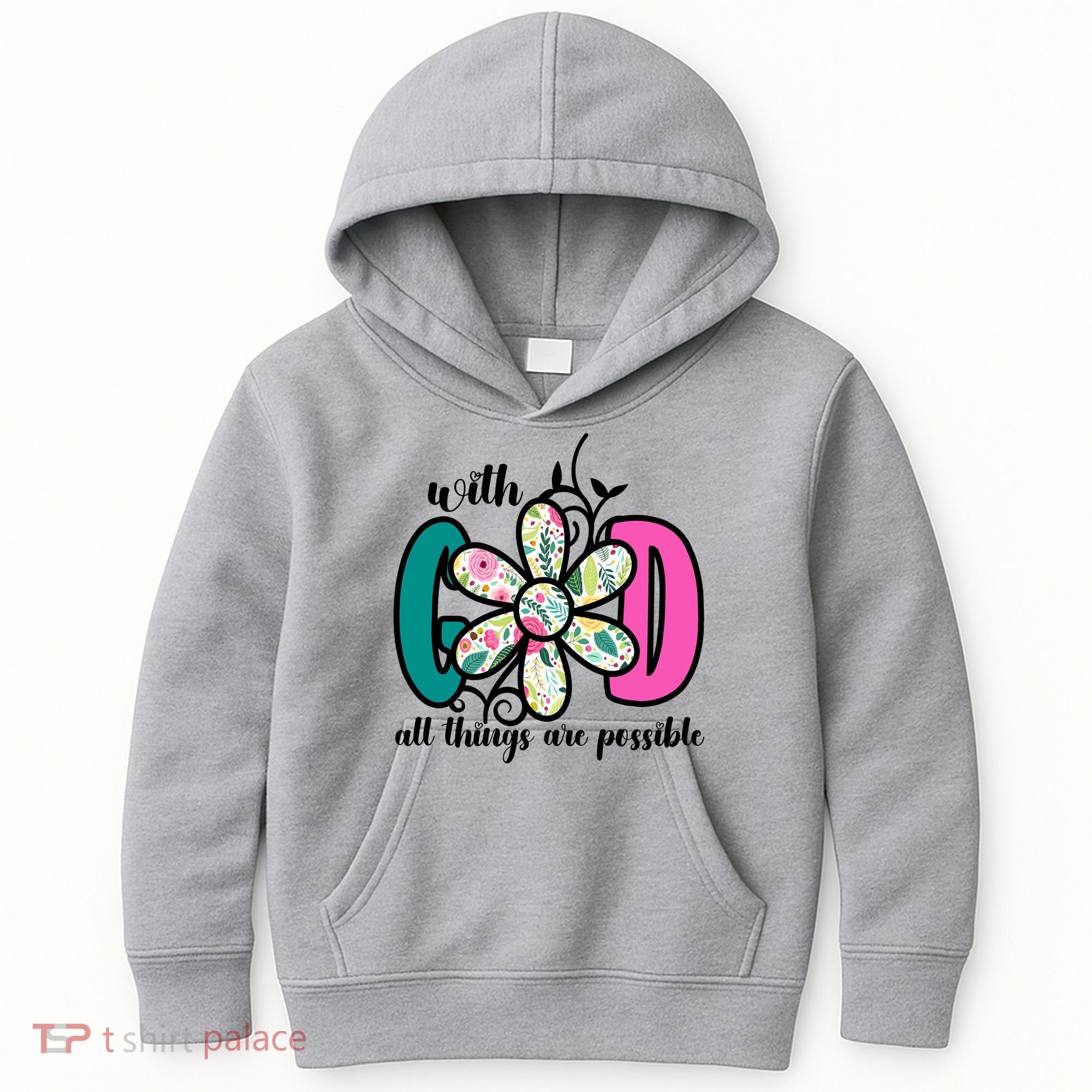 With God All Things Are Possible Floral Faith Kids Hoodie