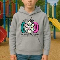 With God All Things Are Possible Floral Faith Kids Hoodie thumb 2
