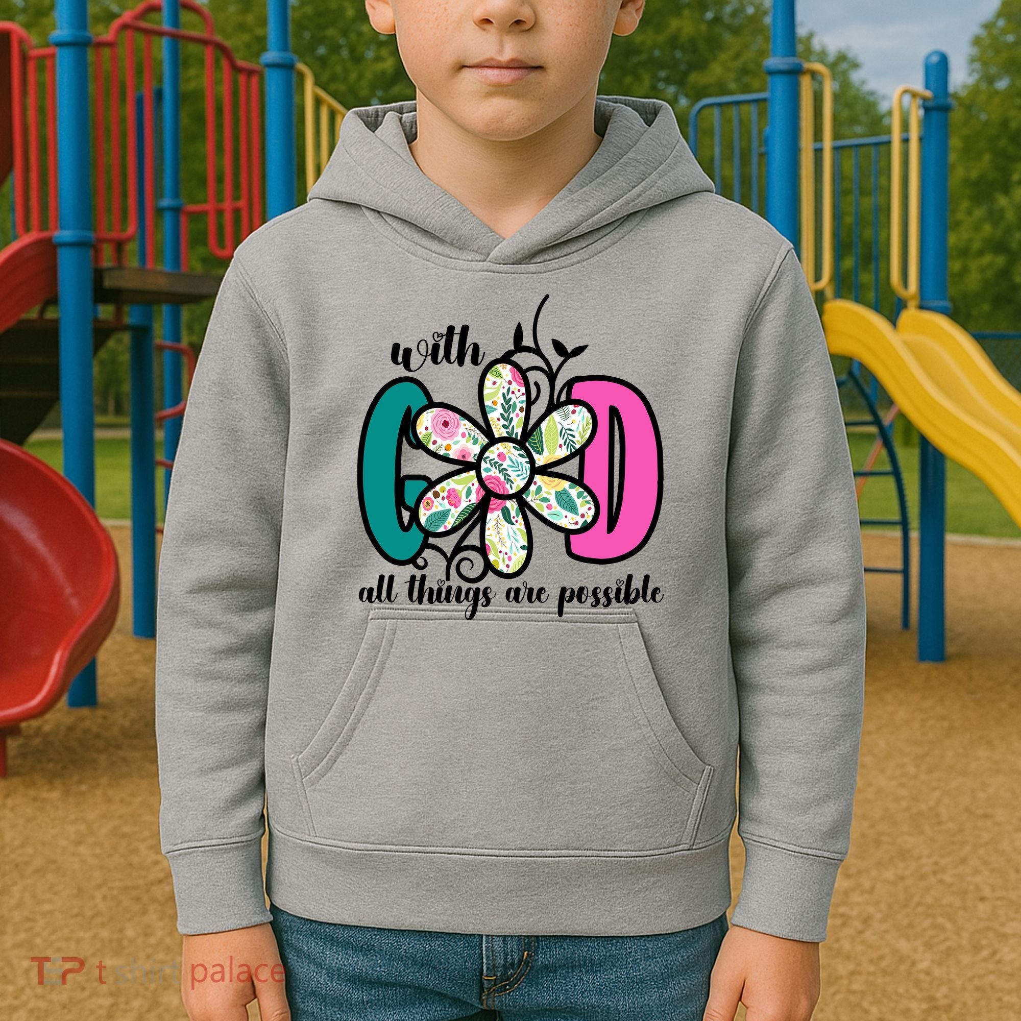 With God All Things Are Possible Floral Faith Kids Hoodie