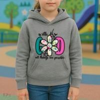 With God All Things Are Possible Floral Faith Kids Hoodie thumb 3