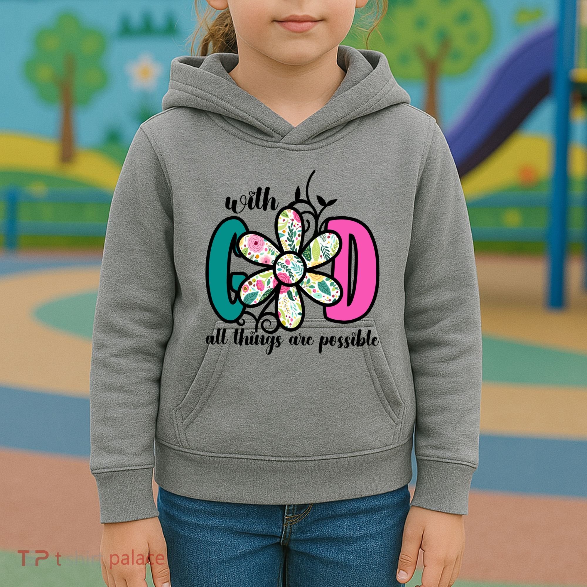 With God All Things Are Possible Floral Faith Kids Hoodie