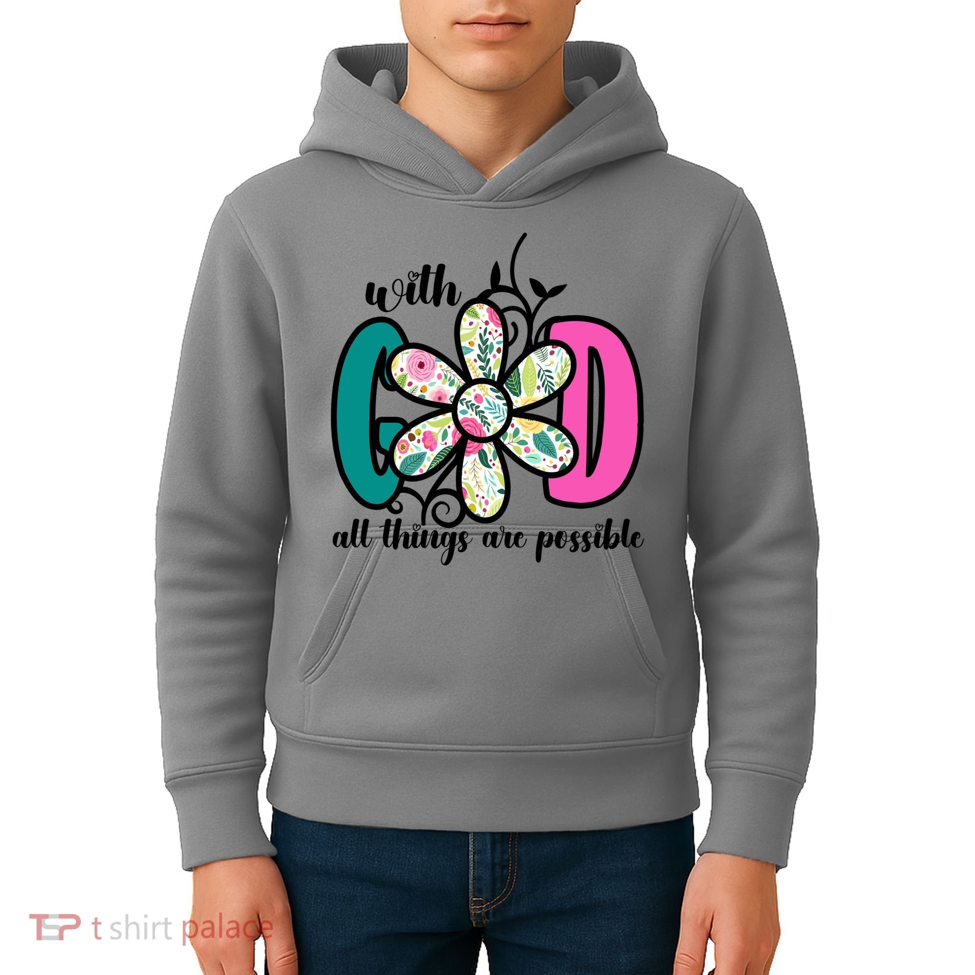 With God All Things Are Possible Floral Faith Kids Hoodie