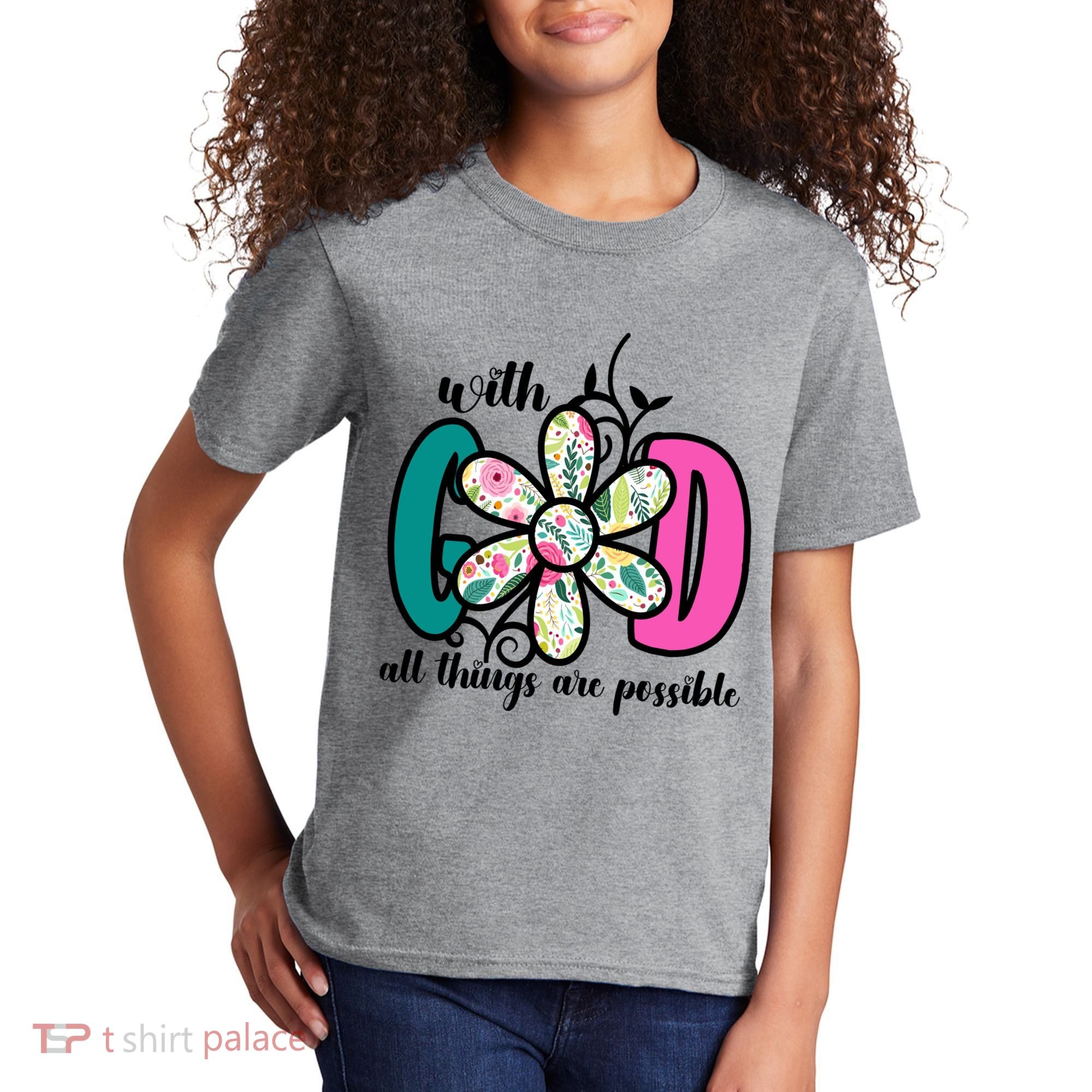 With God All Things Are Possible Floral Faith Kids T-Shirt