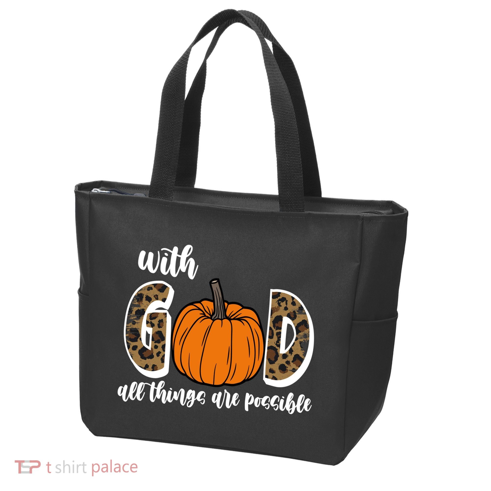 With God All Things Are Possible Fall Pumpkin Tote Bag