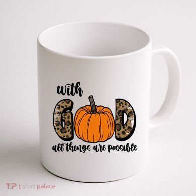 With God All Things Are Possible Fall Pumpkin Coffee Mug back