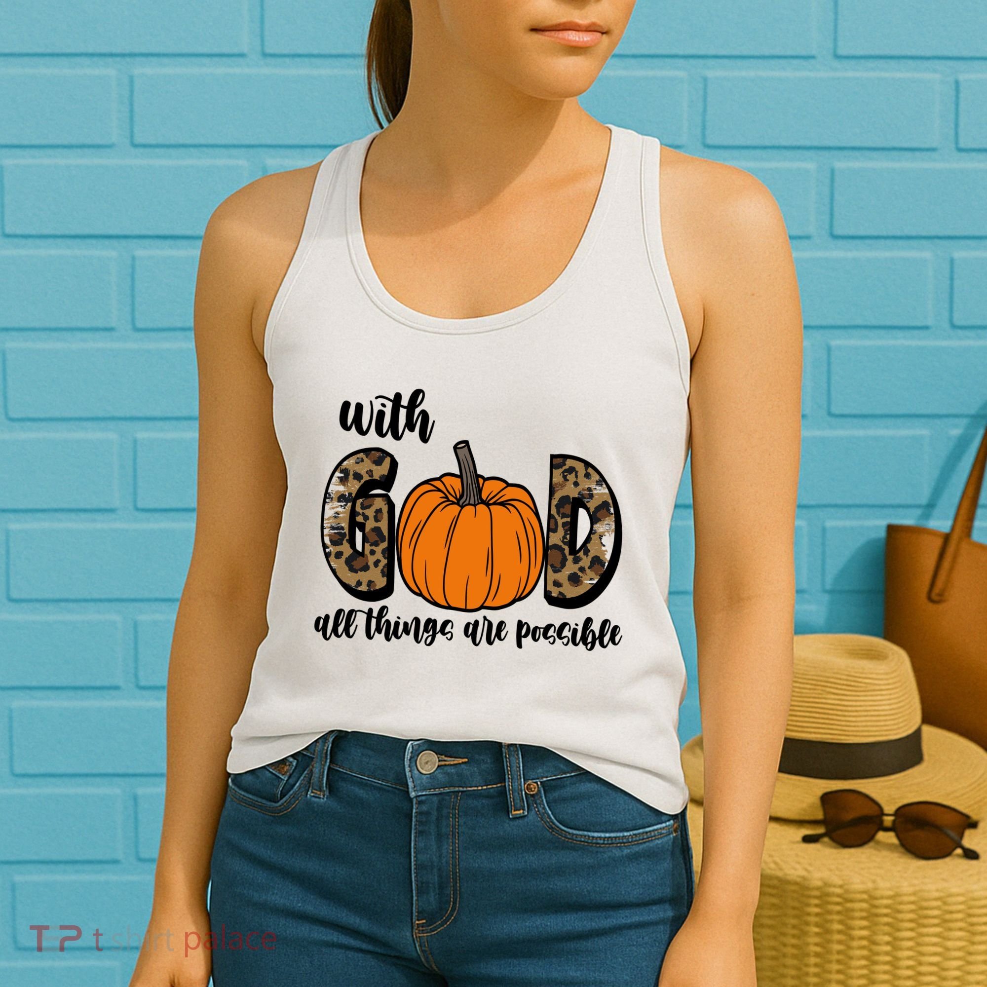 With God All Things Are Possible Fall Pumpkin Women's Tank Top