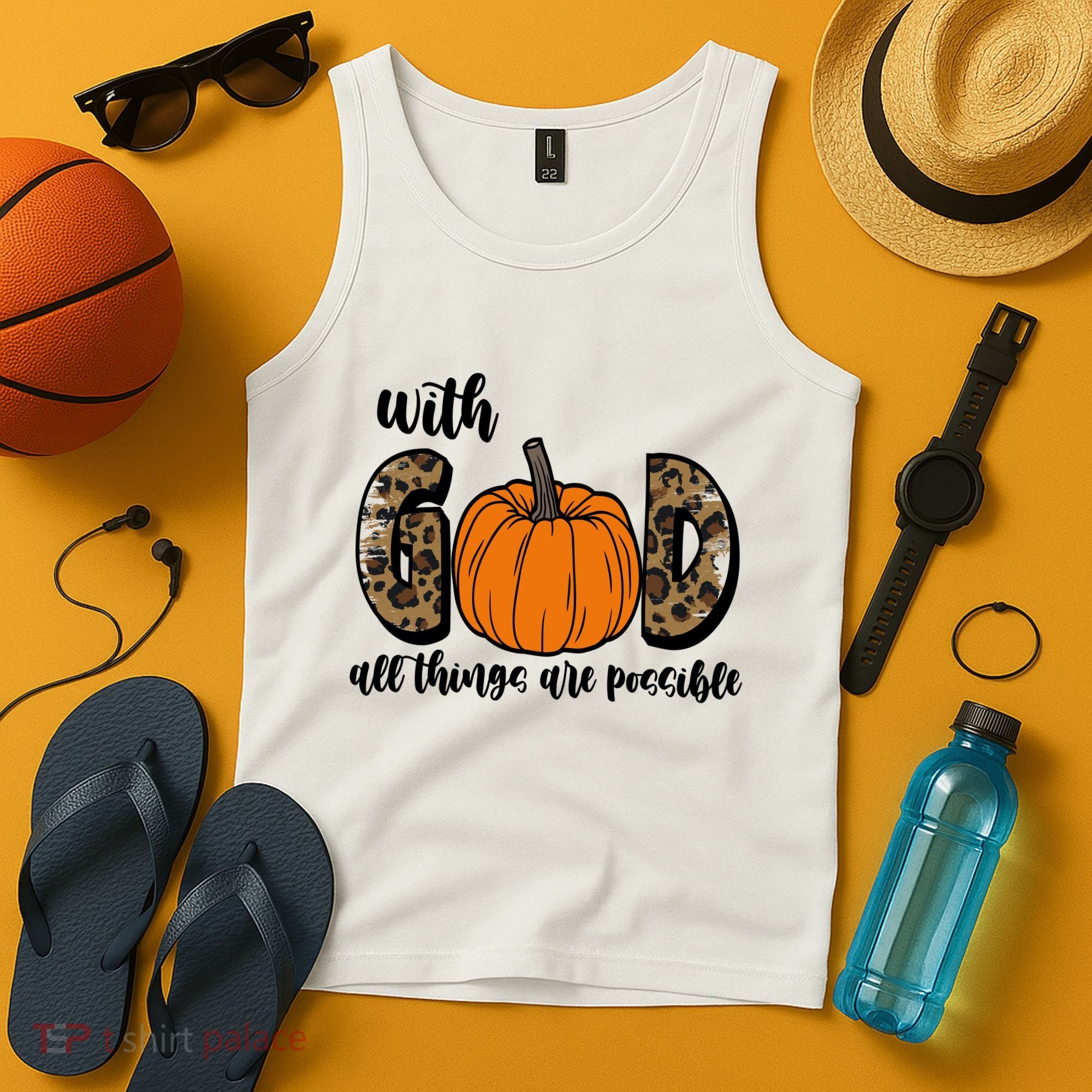 With God All Things Are Possible Fall Pumpkin Tank Top