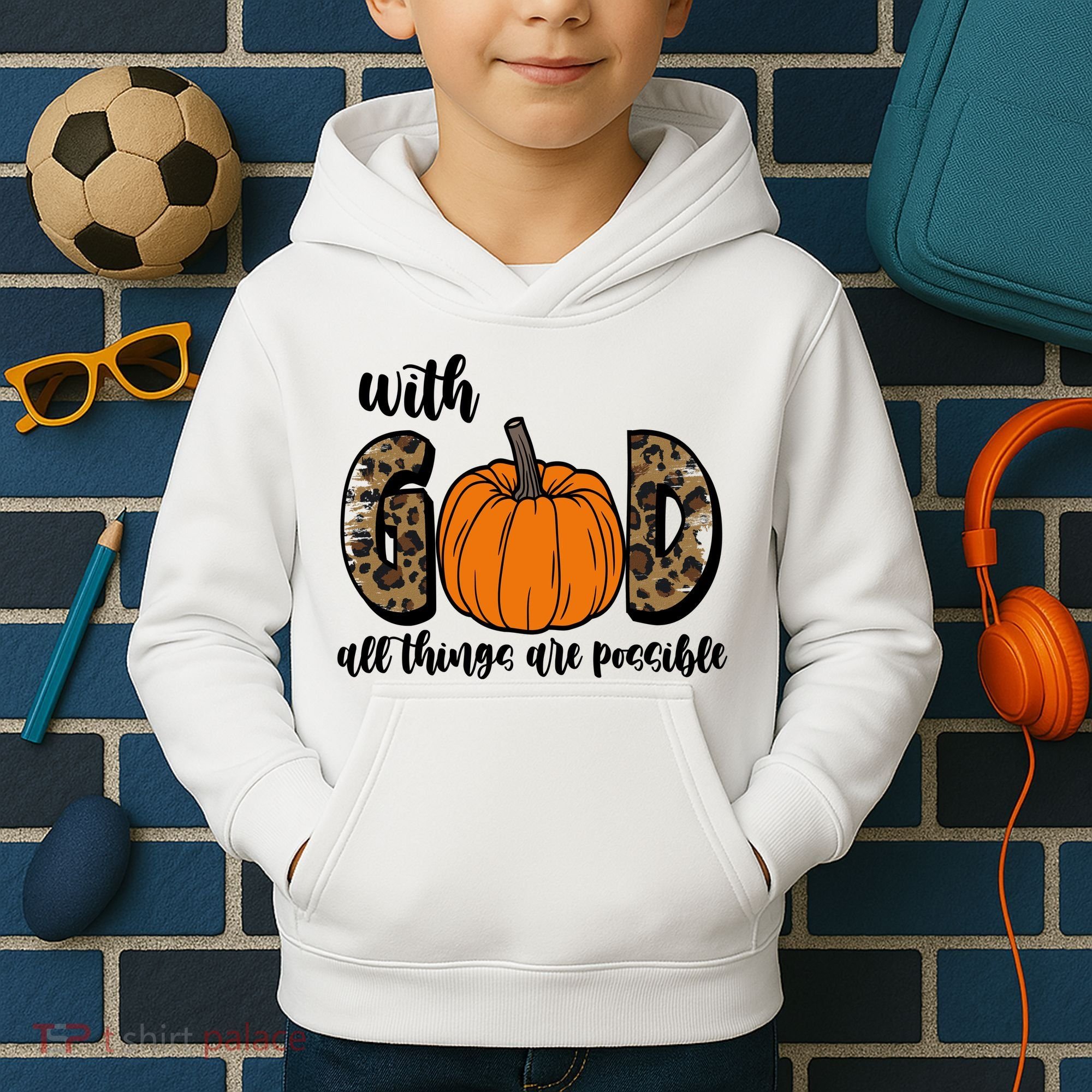 With God All Things Are Possible Fall Pumpkin Kids Hoodie