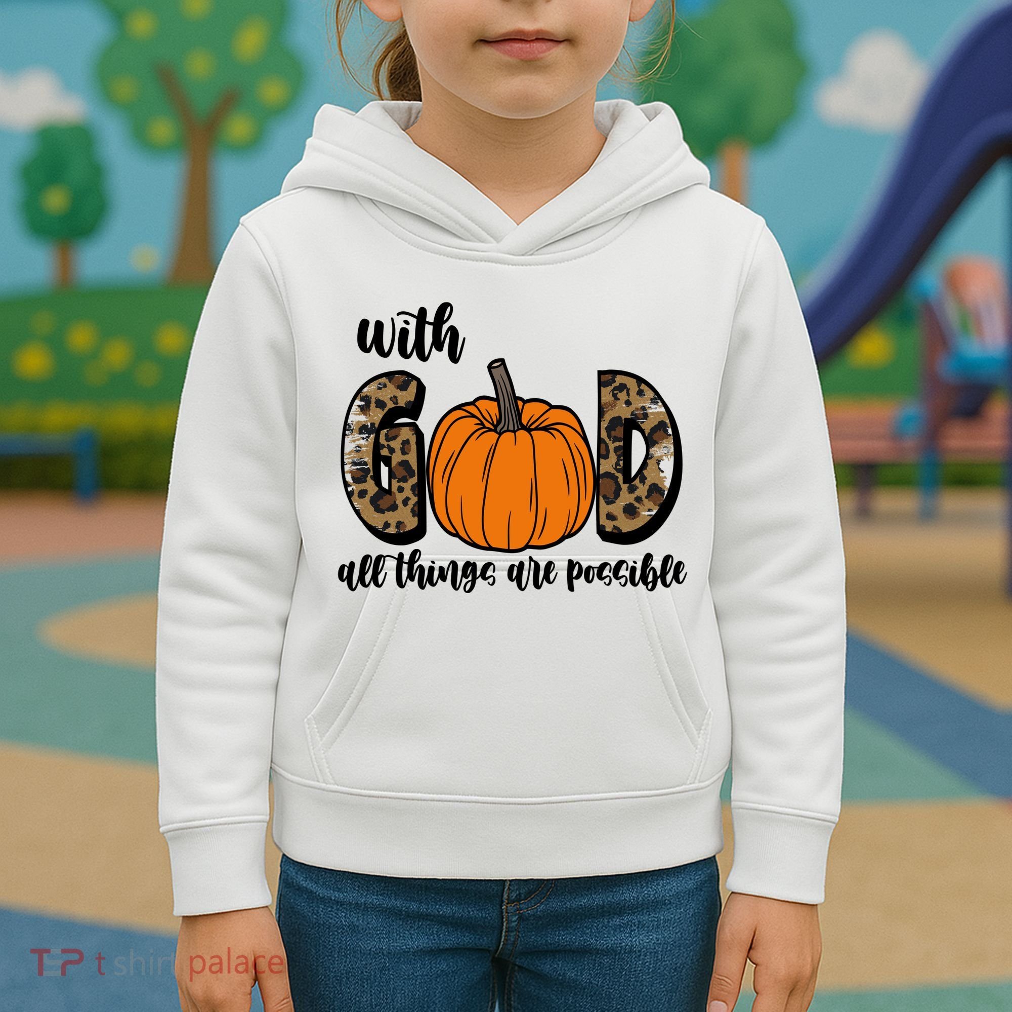 With God All Things Are Possible Fall Pumpkin Kids Hoodie