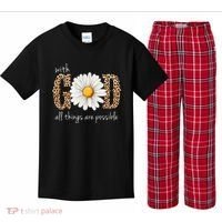 With God All Things Are Possible Sunflower Kids Plaid Pajama Set thumb 0