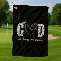 With God All Things Are Possible Cross Heart Golf Towel thumb 1
