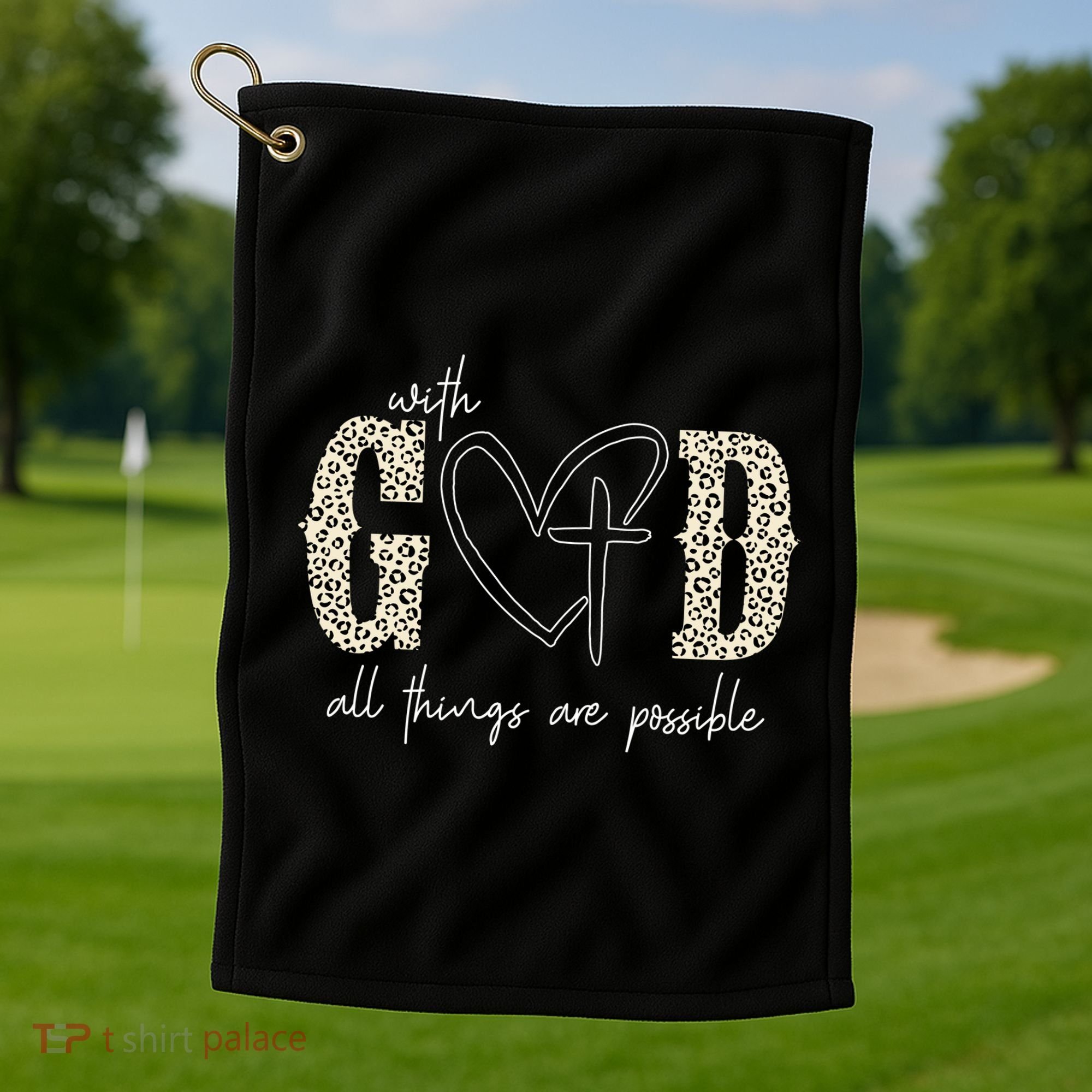 With God All Things Are Possible Cross Heart Golf Towel