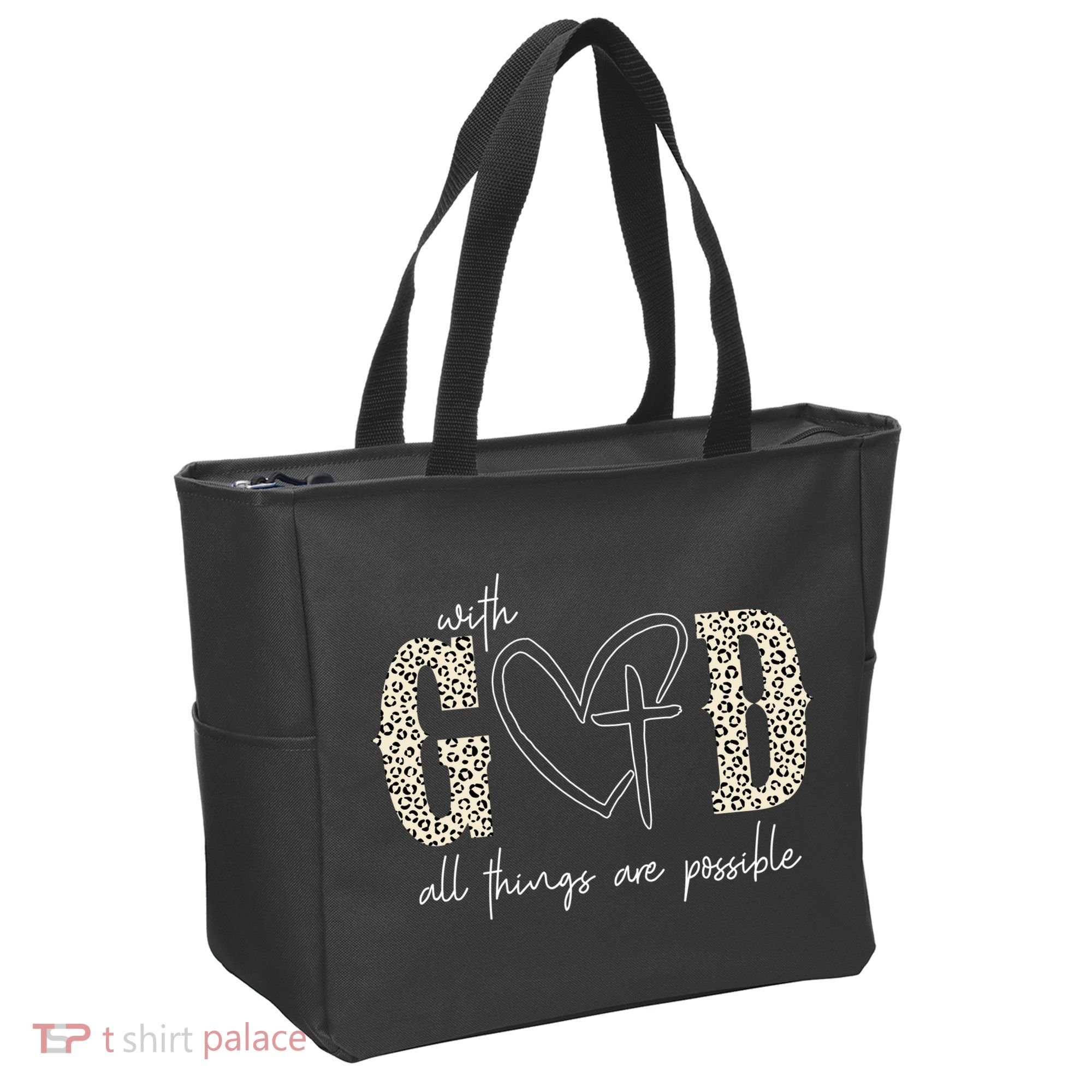 With God All Things Are Possible Cross Heart Tote Bag