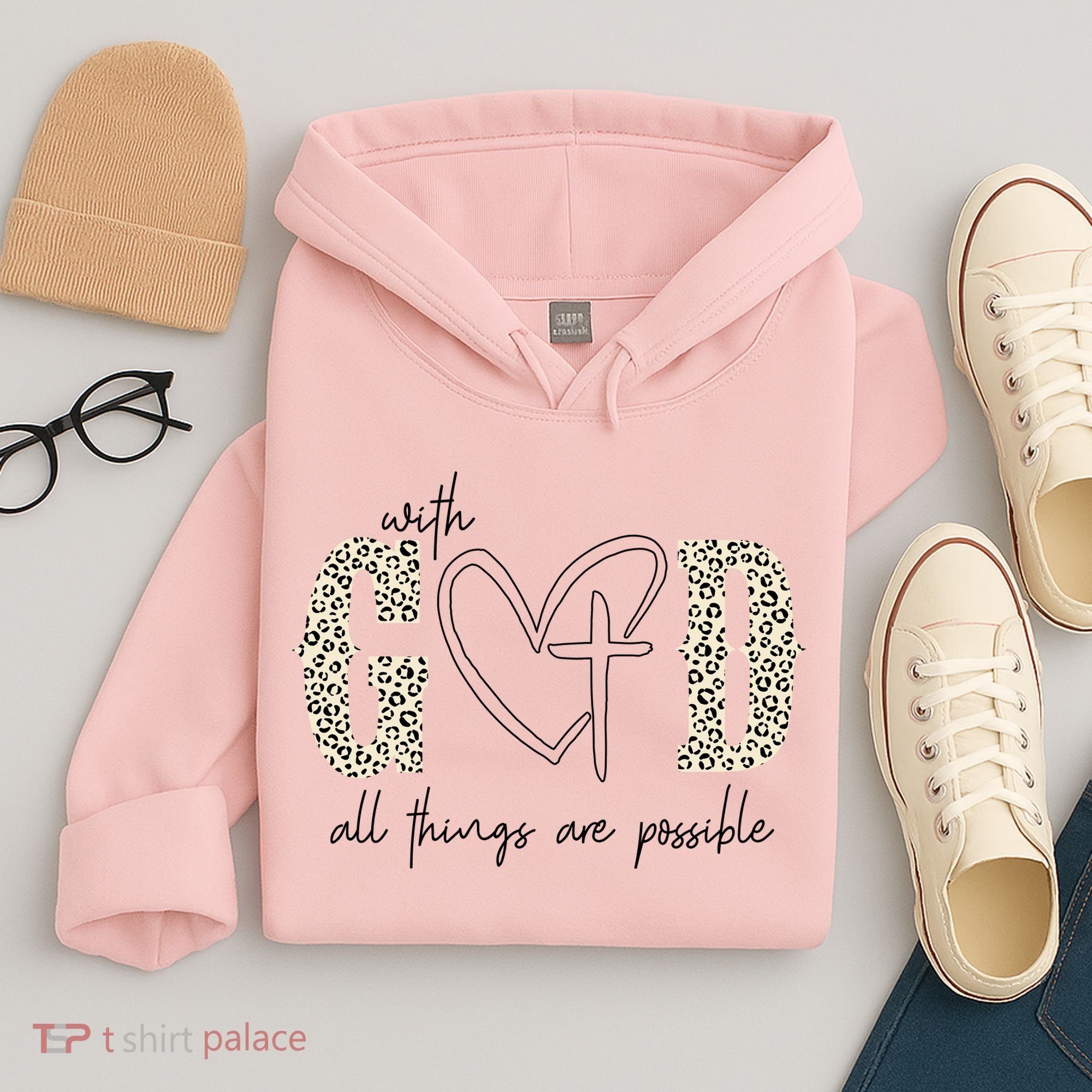 With God All Things Are Possible Cross Heart Hoodie