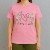 With God All Things Are Possible Cross Heart T-Shirt thumb 4