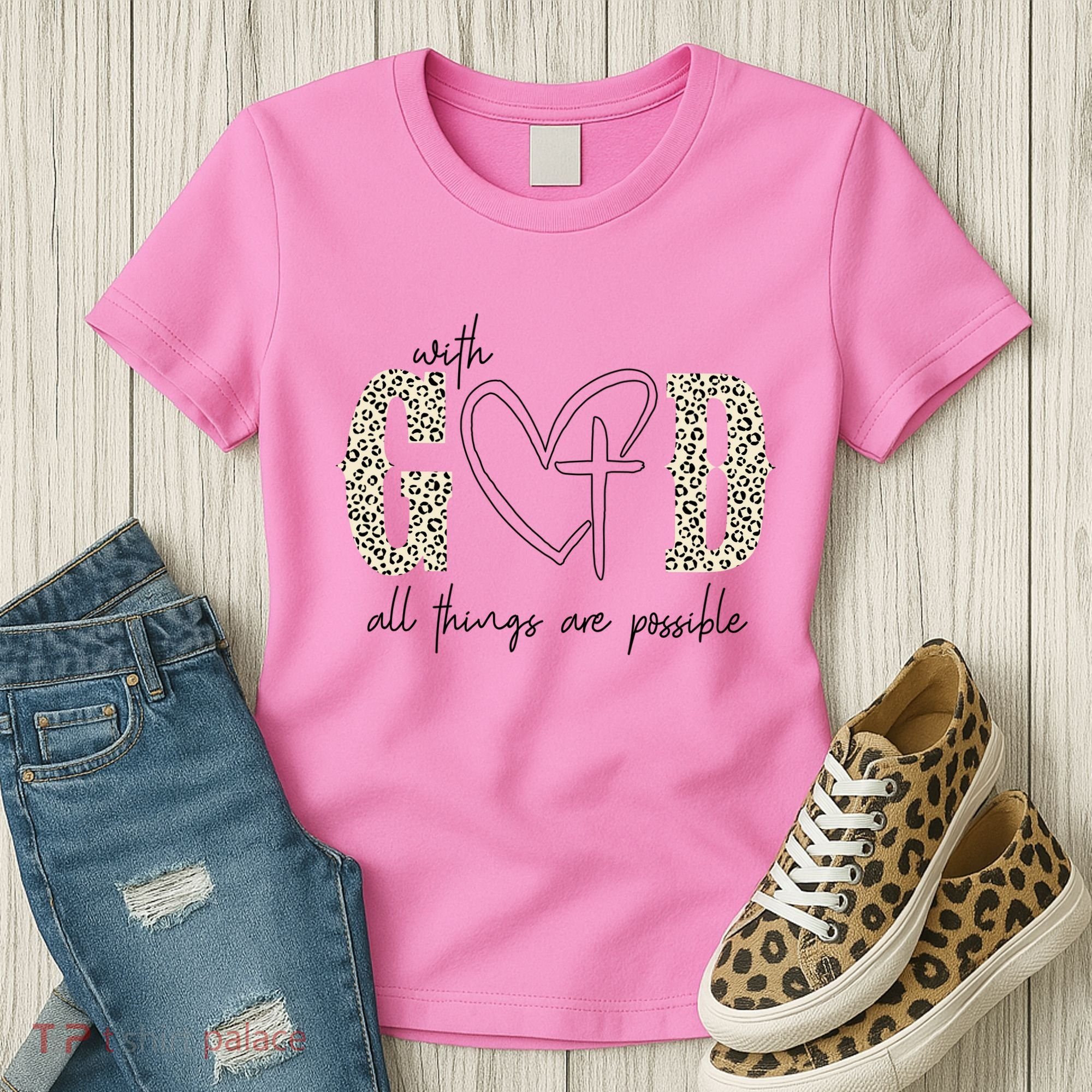 With God All Things Are Possible Cross Heart Women's T-Shirt
