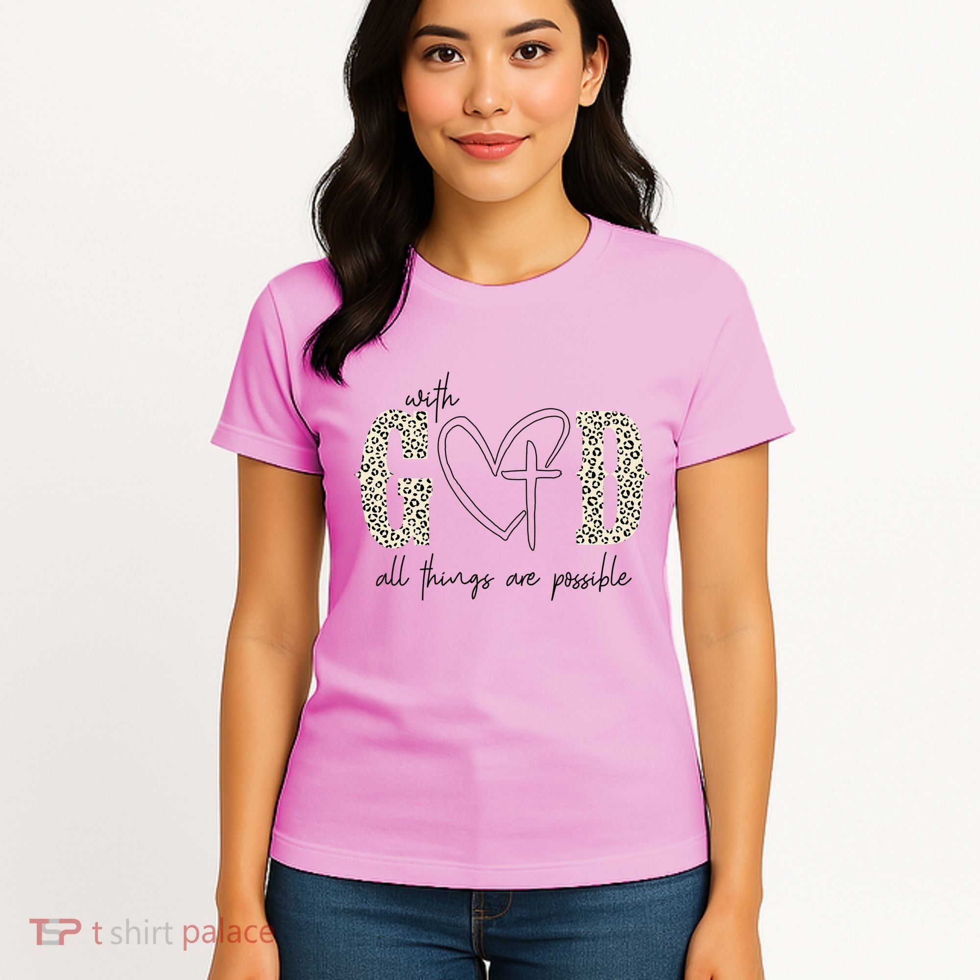With God All Things Are Possible Cross Heart Women's T-Shirt