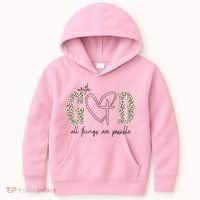 With God All Things Are Possible Cross Heart Kids Hoodie thumb 0