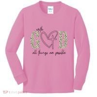 With God All Things Are Possible Cross Heart Kids Long Sleeve Shirt thumb 0