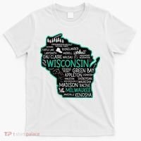 Wisconsin Green Bay Osseo Kenosha Racine Milwaukee Map T-Shirt thumb 0
