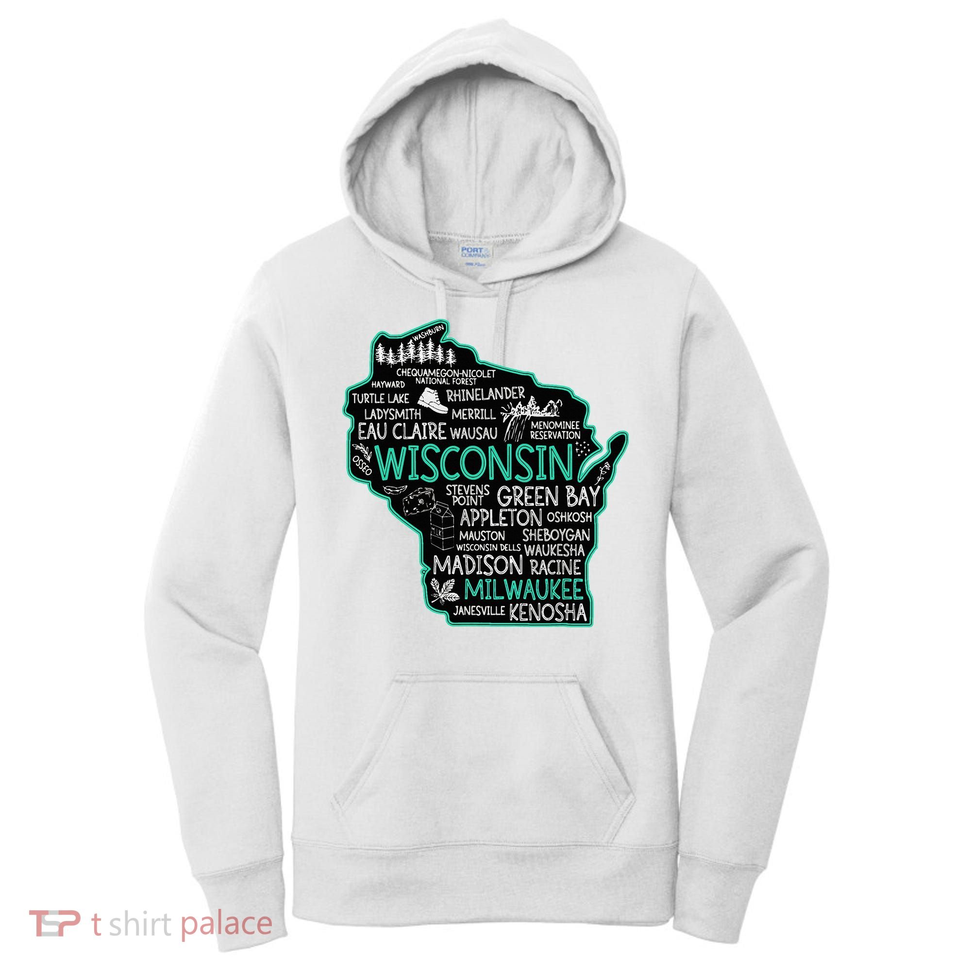 Wisconsin Green Bay Osseo Kenosha Racine Milwaukee Map Women's Hoodie