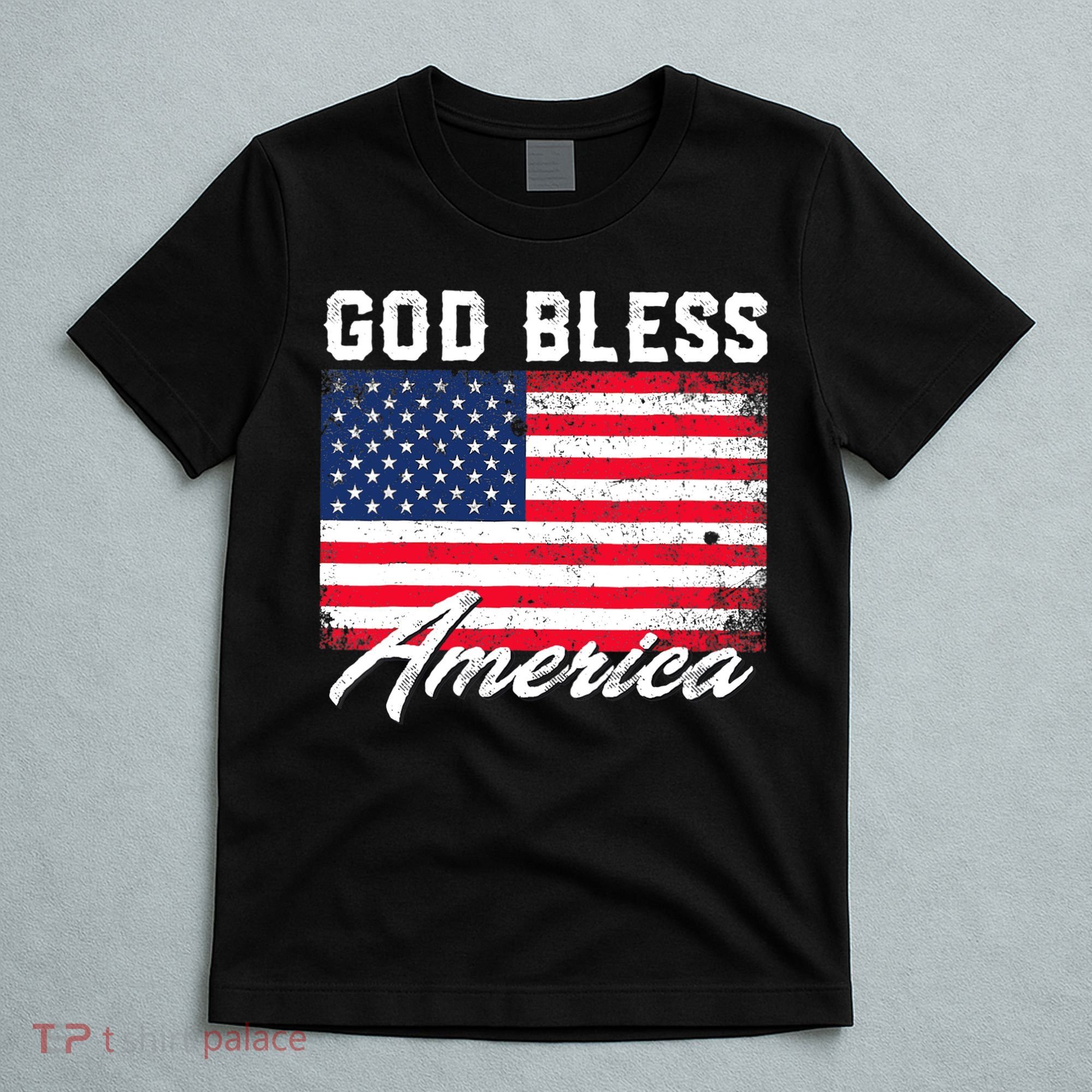 Wo God Bless America USA Flag 4th Of July Patriotic V-Neck T-Shirt