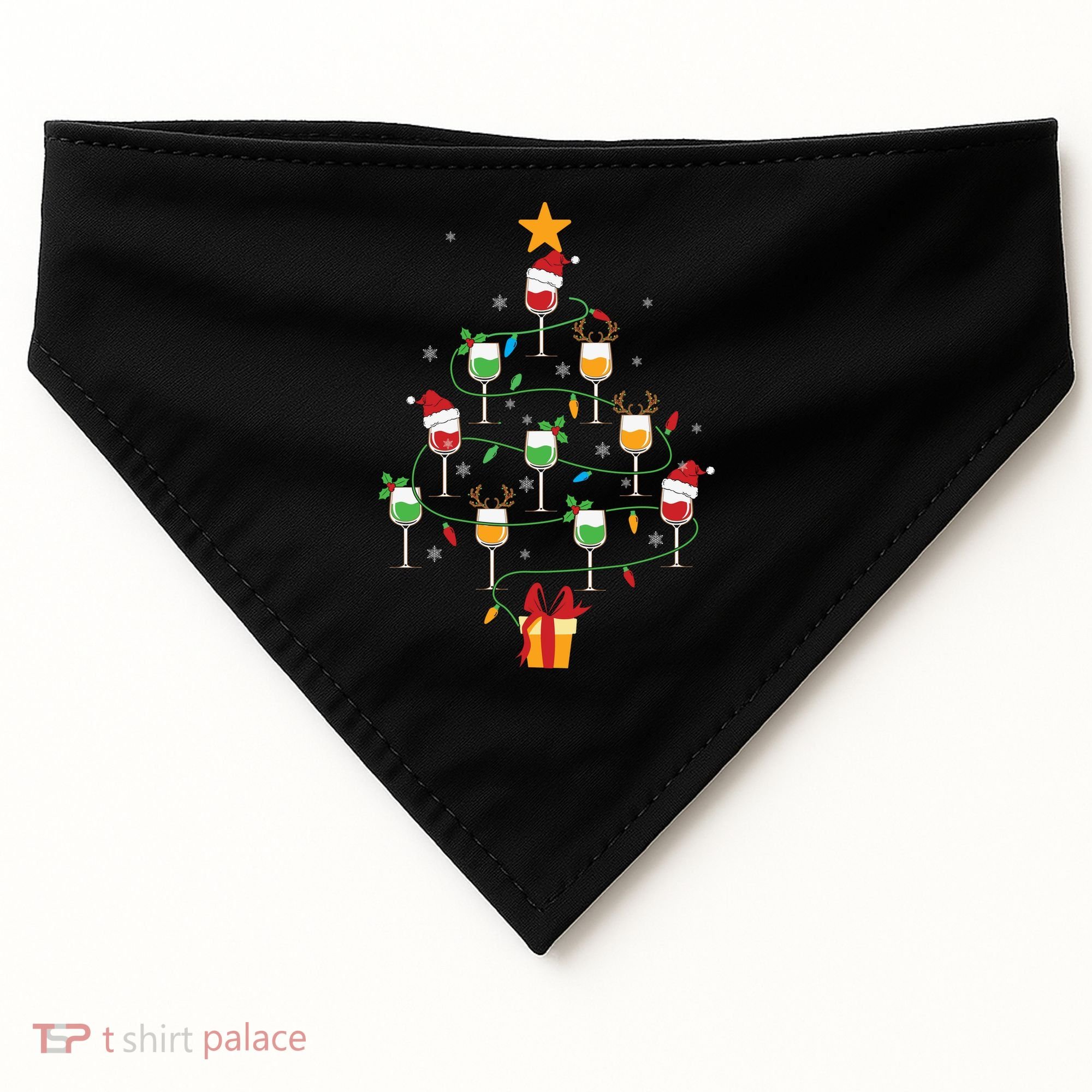 Wine Glasses Christmas Tree Santa Hat Funny Xmas Light USA-Made Doggie Bandana