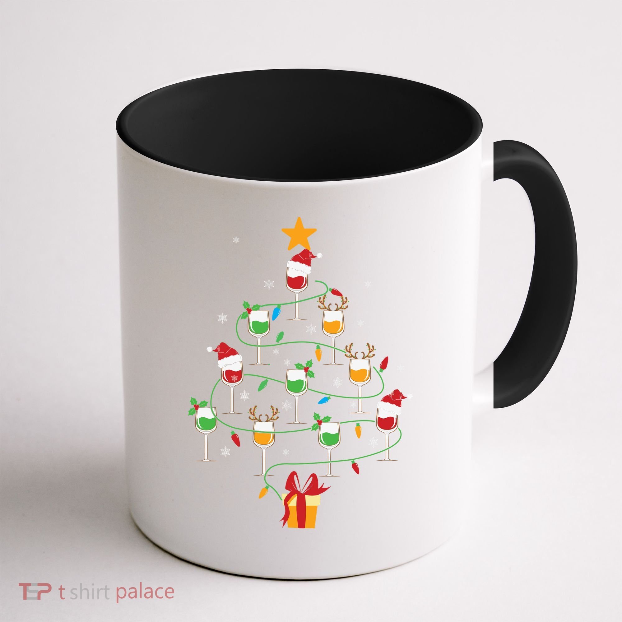 Wine Glasses Christmas Tree Santa Hat Funny Xmas Light Coffee Mug