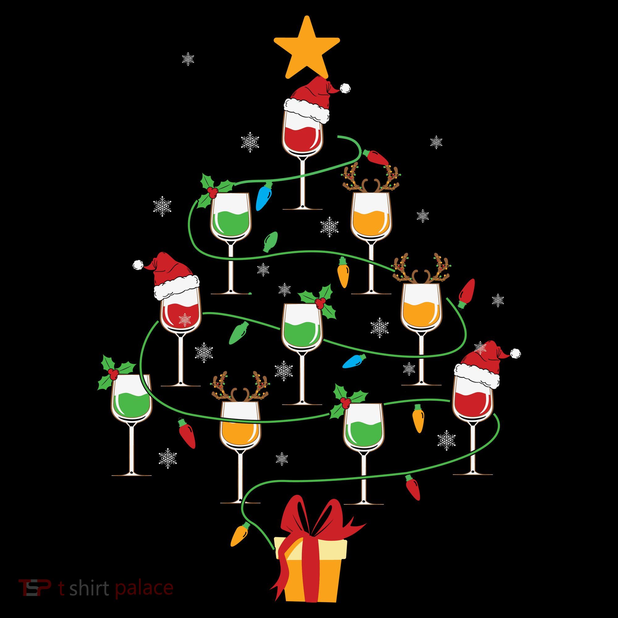 Wine Glasses Christmas Tree Santa Hat Funny Xmas Light Women's Hoodie