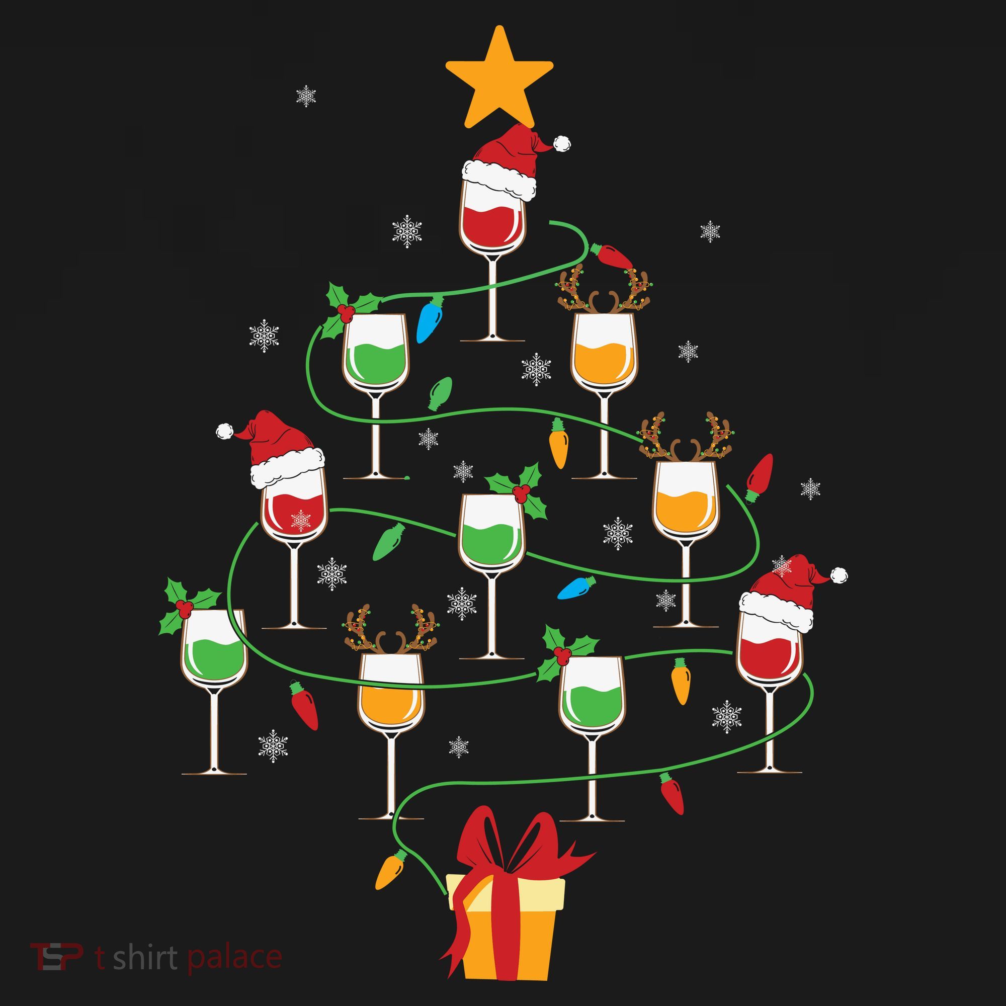 Wine Glasses Christmas Tree Santa Hat Funny Xmas Light Mousepad