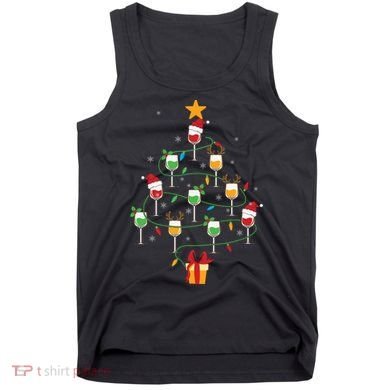 Wine Glasses Christmas Tree Santa Hat Funny Xmas Light Tank Top