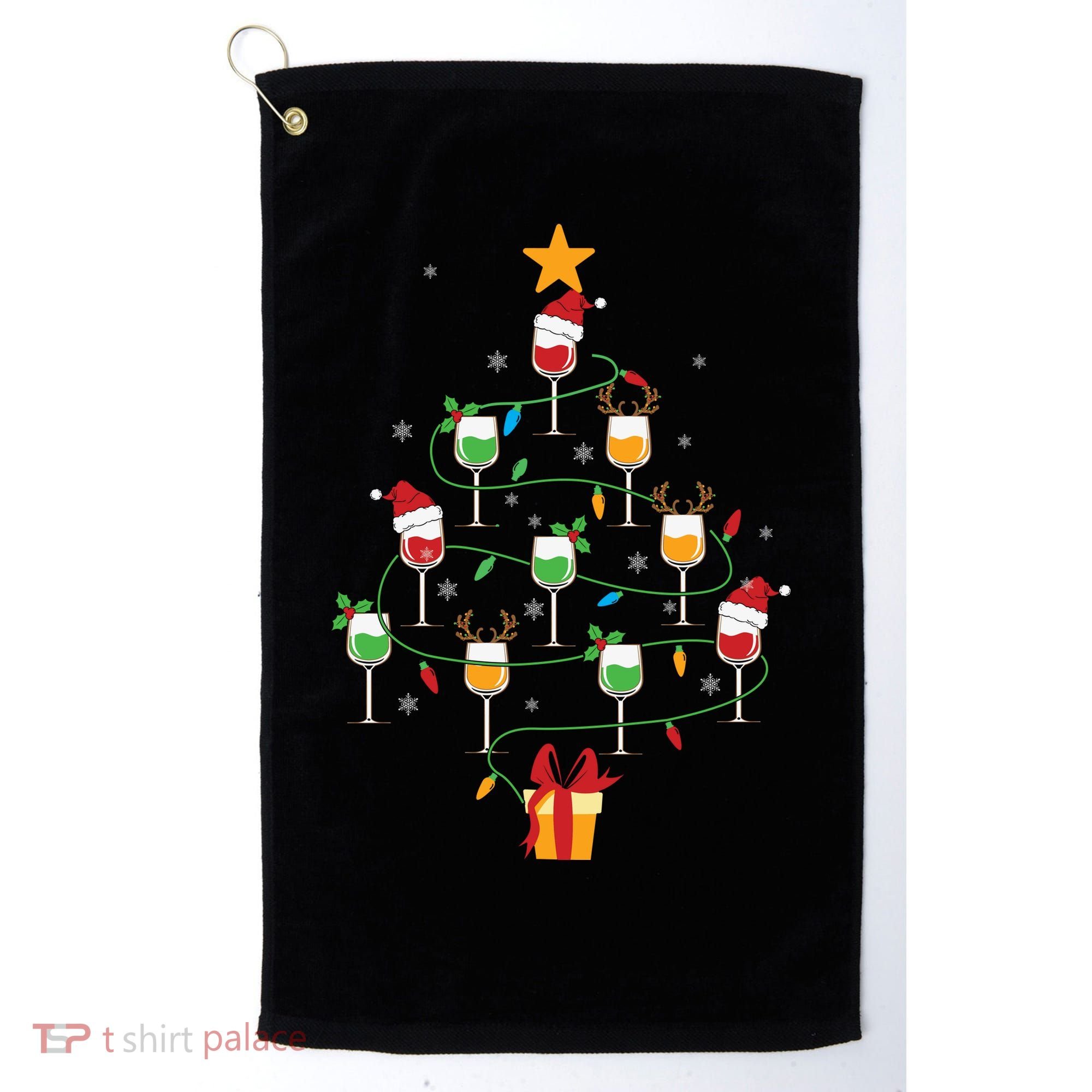 Wine Glasses Christmas Tree Santa Hat Funny Xmas Light Golf Towel