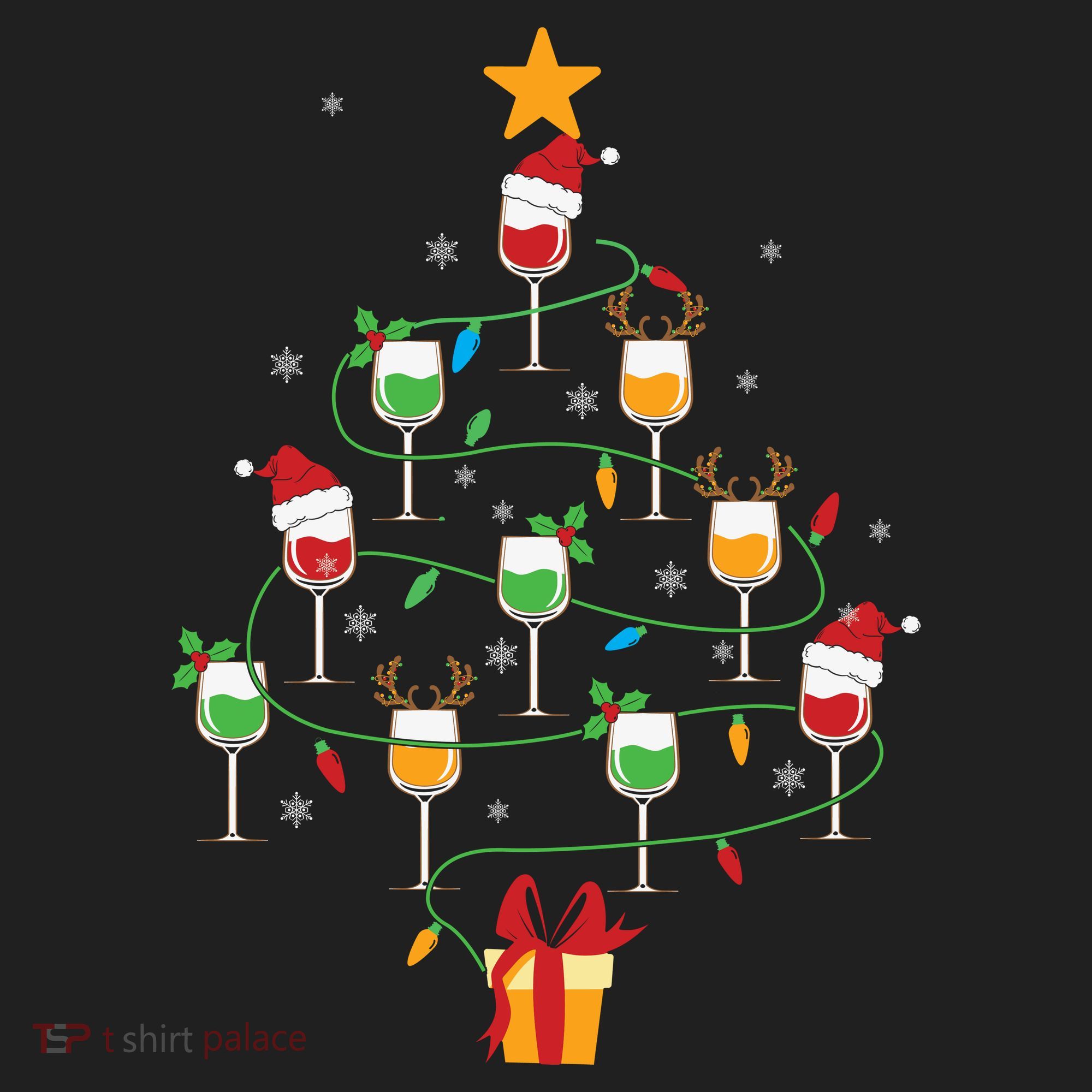 Wine Glasses Christmas Tree Santa Hat Funny Xmas Light Golf Towel